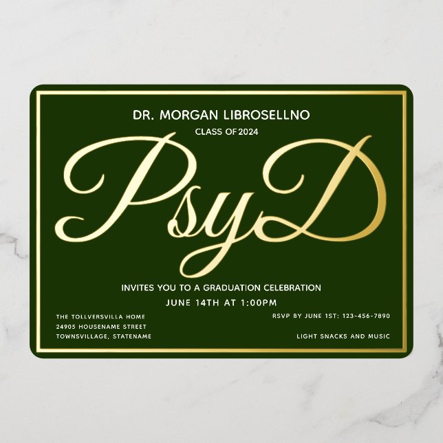 Green Gold PsyD Abschluss Folieneinladung (Vorderseite)