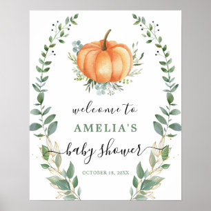 Green Gold Pumpkin Baby Dusche Begrüßungszeichen Poster