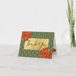 Green & Gold Red Floral Art Deco Thank You Cards Dankeskarte