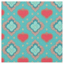 Green Gold Red Hearts and Hearts in Quadrat Fabric Stoff