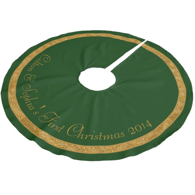 Green Gold Ring Personalisiert Polyester Weihnachtsbaumdecke (Schrägansicht)