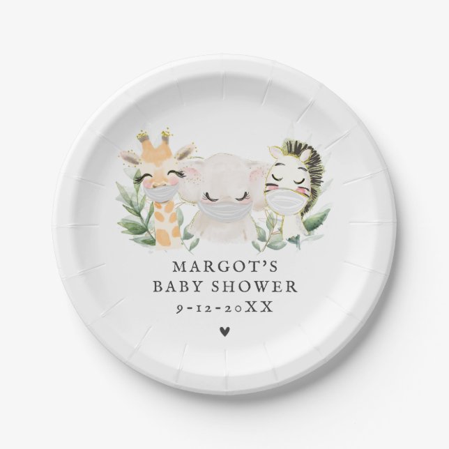 Green Gold Safari Animals Drive by Baby Shower Pappteller (Vorderseite)