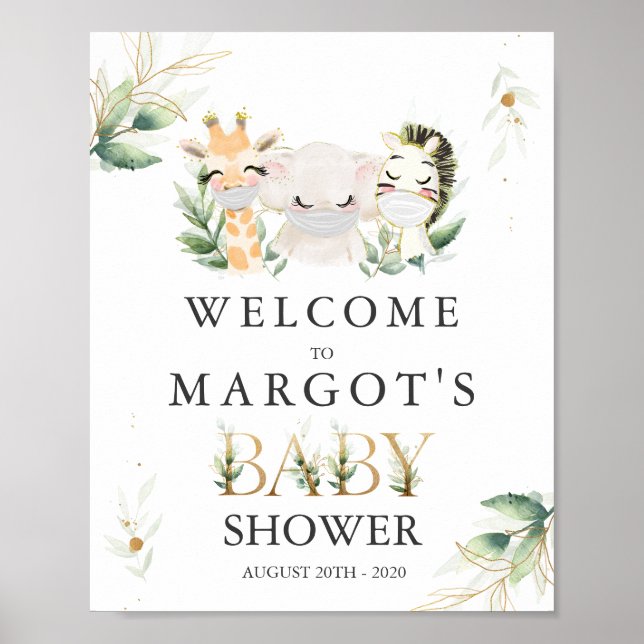 Green Gold Safari Animals Drive by Baby Shower Poster (Vorne)