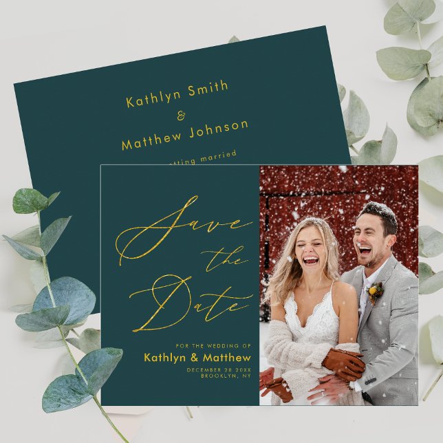 Green Gold Script Hochzeit sparen Datum Flyer (Von Creator hochgeladen)