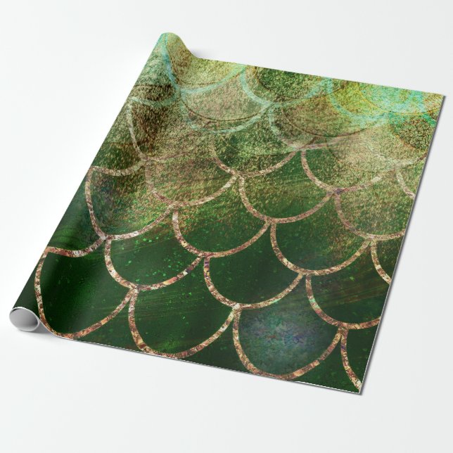Green & Gold Shimmer Meerjungfische Scala Geschenkpapier (Ungerollt)