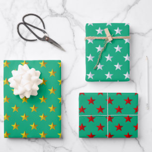 Green Gold Silver Red Stars Urlaub Geschenkpapier Set