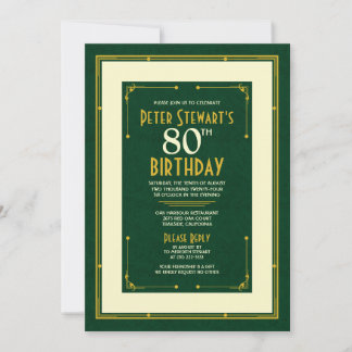 Green Gold Simple Man's Classic 80. Geburtstag Einladung