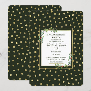 Green & Gold Snow Holiday Engagement Party Einladung