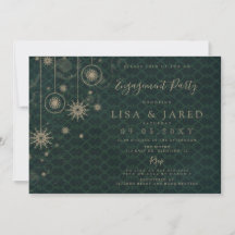 Green Gold Snowflags Winter Engagement Party