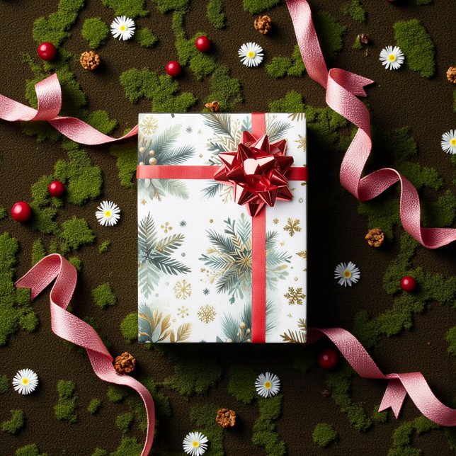 Green Gold Snowflake Holiday Luxus Wasserfarbe Geschenkpapier (Von Creator hochgeladen)