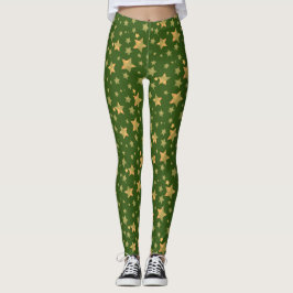 Green & Gold Star Muster Weihnachten Leggings
