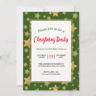 Green Gold Stars Elegantes Weihnachtsfest im Party Einladung