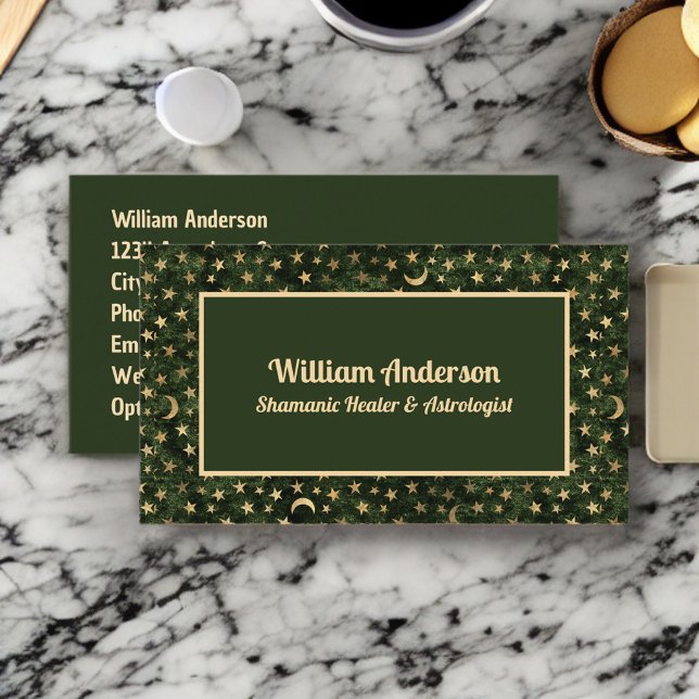 Green Gold Stars Shamanic oder Astrologe Heiler Visitenkarte (Von Creator hochgeladen)