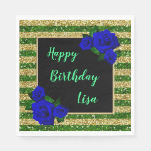 Green Gold Stripes Glitzer Deep Blue Rose Geburtst Serviette