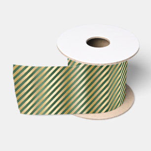 Green Gold Strips Weihnachten Satin Ribbon Satinband