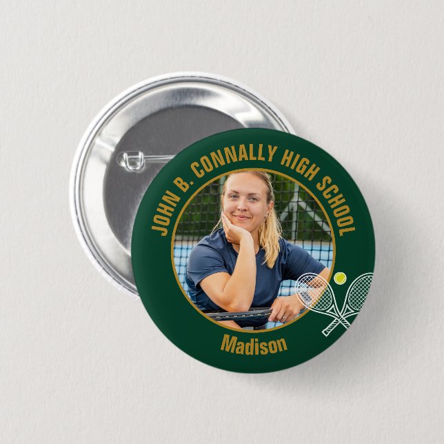 Green Gold Tennis Player Photo High School Button (Vorne & Hinten)