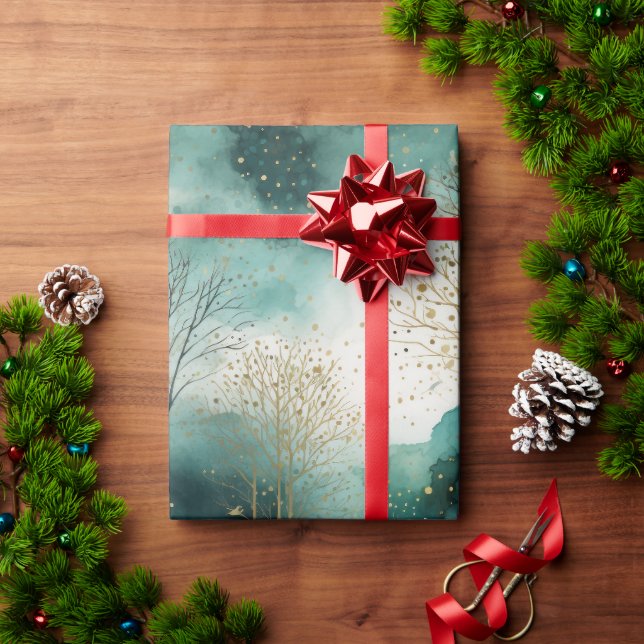 Green Gold Trees Weihnachten Geschenkpapier (Feiertagsgeschenk)