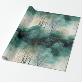 Green Gold Trees Weihnachten Geschenkpapier