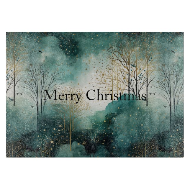 Green Gold Trees Weihnachten Schneidebrett (Vorderseite)