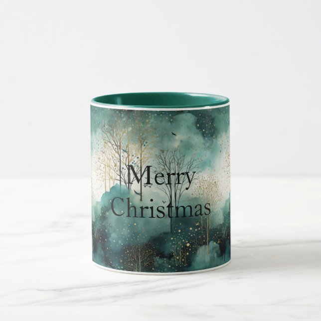 Green Gold Trees Weihnachten Tasse (Zentrum)
