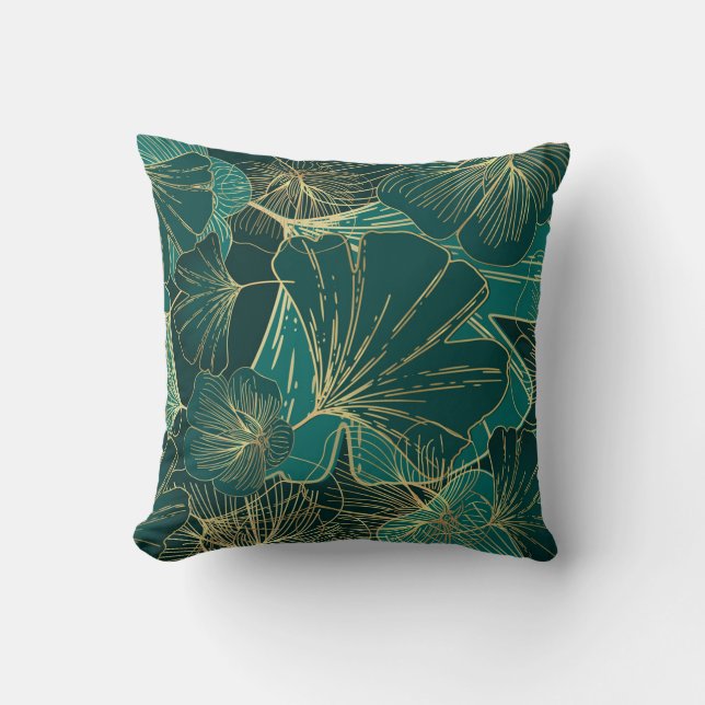 Green-Gold-Tropical-Blätter Kissen (Vorderseite)