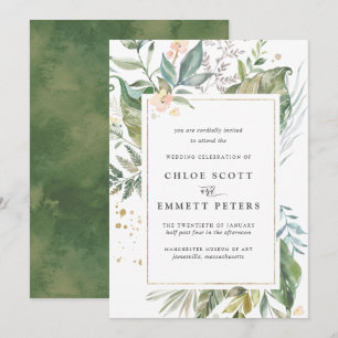 Green Gold Tropical Botanical Wedding Einladung