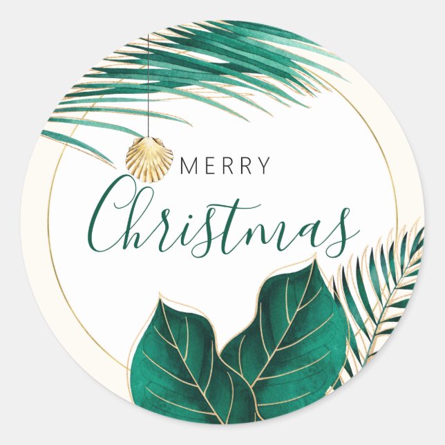 Green & Gold Tropical Christmas Umschlag Aufkleber (Vorderseite)