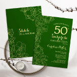Green Gold Überraschung 50. Geburtstagsparty Einladung<br><div class="desc">Blumengrün-Gold Überraschung 50. Geburtstagsparty Einladung. Minimalistisches modernes Design mit botanischen Akzenten und Typografie-Script-Schriftart. Einfache florale Einladungskarte perfekt für eine stilvolle weibliche Überraschung am Tag. Kann für jedes Alter angepasst werden.</div>