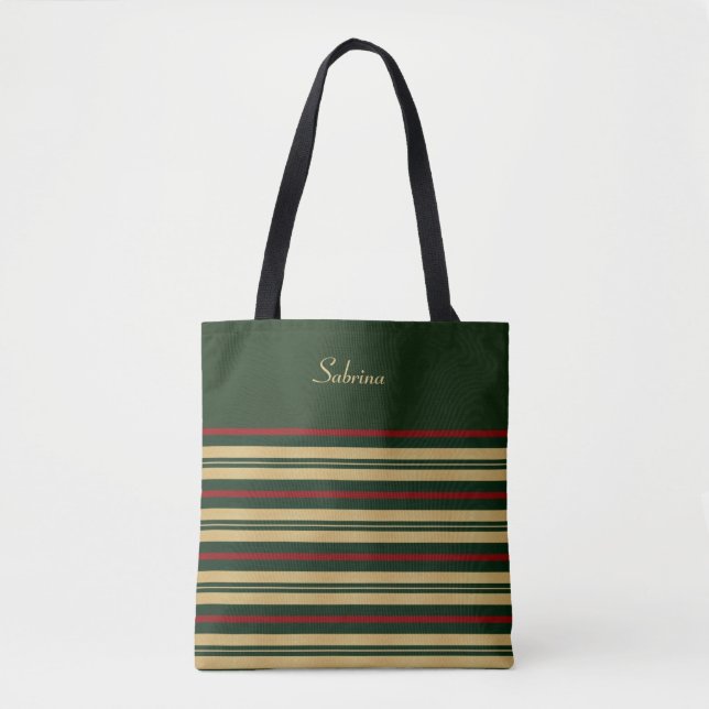 Green Gold und Red Christmas Streifen Tasche (Vorderseite)