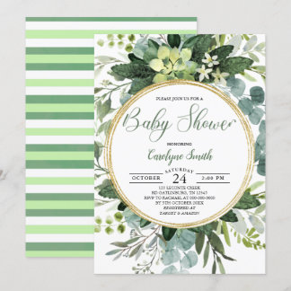 Green Gold Wassercolor Botanical Baby Dusche Einladung