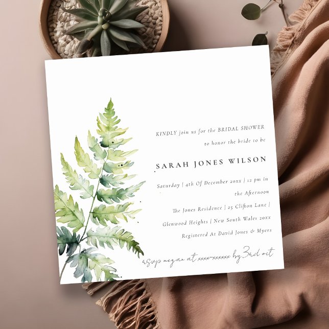GREEN GOLD WATERCOLOR FERN FOLIAGE BRAUTPARTY EINLADUNG (Von Creator hochgeladen)