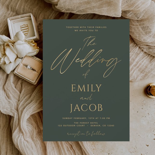 Green Gold Wedding Modern Typografy Script Folieneinladung (Von Creator hochgeladen)