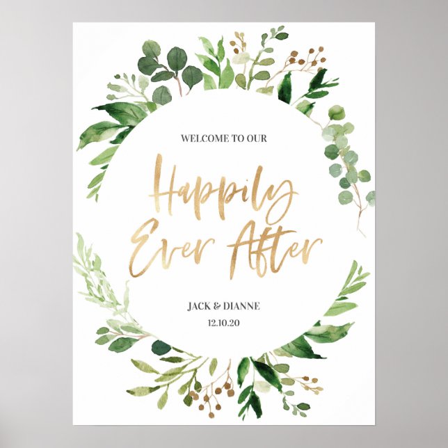 Green Gold Wedding Welcome Sign - Alles Gute für a Poster (Vorne)