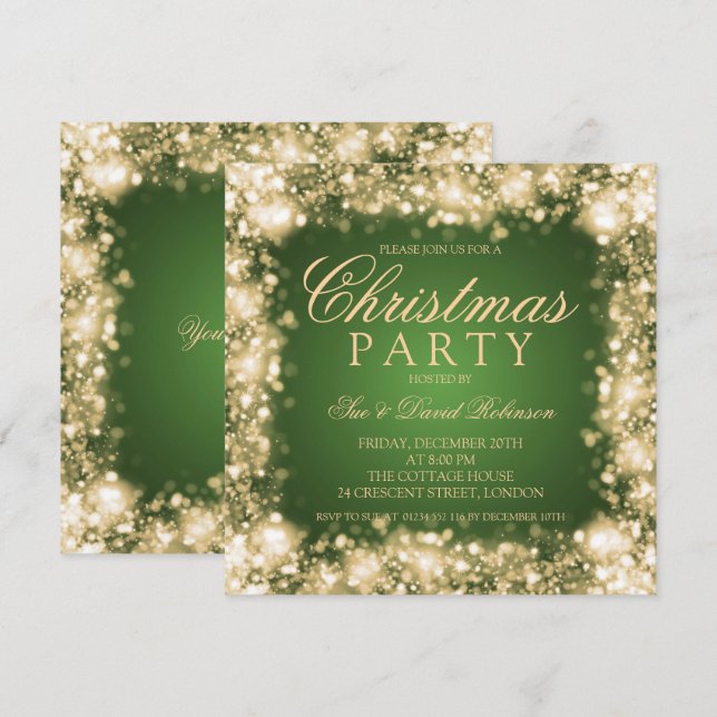 Green Gold Weihnachts-Party Einladung (Vorne/Hinten)