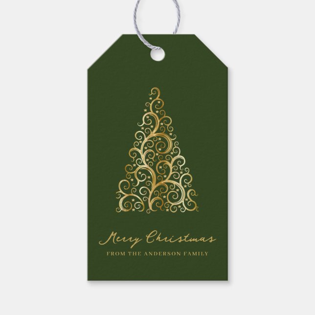Green Gold Weihnachtsbaum Custom Elegant Geschenkanhänger (Vorderseite)