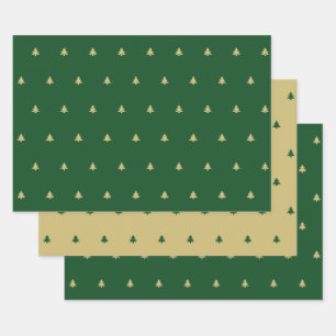 Green/Gold Weihnachtsbaum Einfaches Ikonisches Mus Geschenkpapier Set