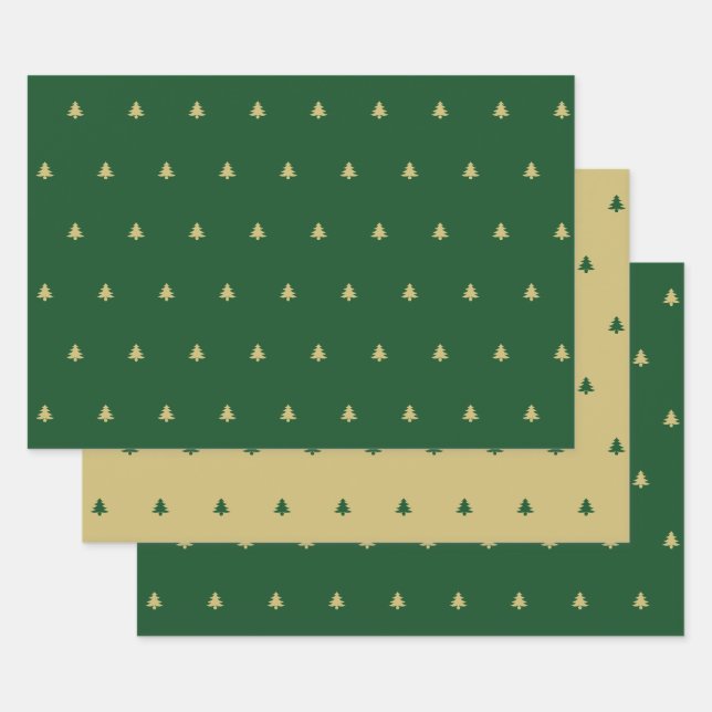 Green/Gold Weihnachtsbaum Einfaches Ikonisches Mus Geschenkpapier Set (Set)