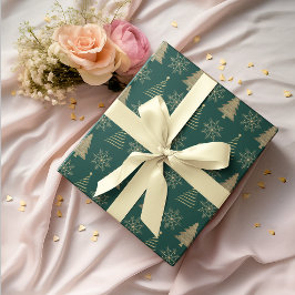 Green Gold Weihnachtsbaum Snowflake Wrapping Paper Geschenkpapier