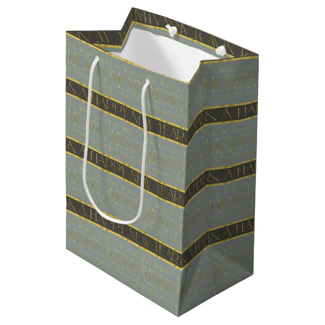 Green Gold Weihnachtsmuster#35b ID1009 Mittlere Geschenktüte (Vorderseite Schrägansicht)