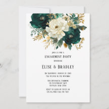 Green Gold White Botanical Floral Engagement Party