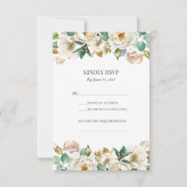 Green Gold White Floral Wedding RSVP Karten