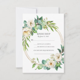 Green Gold White Floral Wedding RSVP Karten