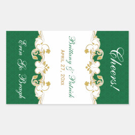 Green Gold White Scrolls Weinkleber Rechteckiger Aufkleber