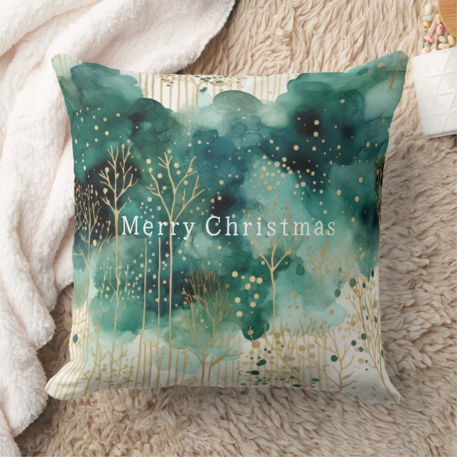 Green Gold White Trees Weihnachten Kissen (Decke)