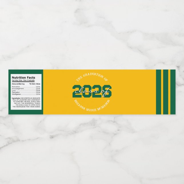Green & Gold Yellow Graduation Étiquette bouteille (Étiquettes simples)