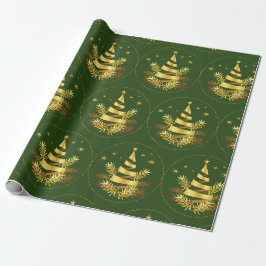 Green Golden Blätter Stars Weihnachtsbaum Geschenkpapier