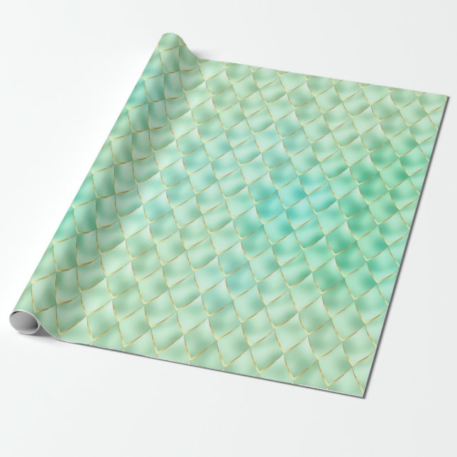 Green Golden Pearl Mermaid Dragon Scales Muster Geschenkpapier (Ungerollt)