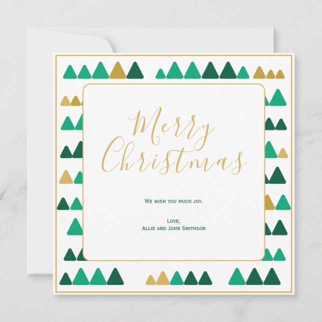 Green & Golden Trees Merry Christmas Square Card (Vorderseite)