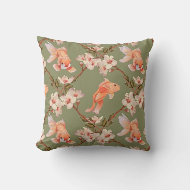 Green Goldfish Koi Wasserfarbmuster Kissen (Vorderseite)