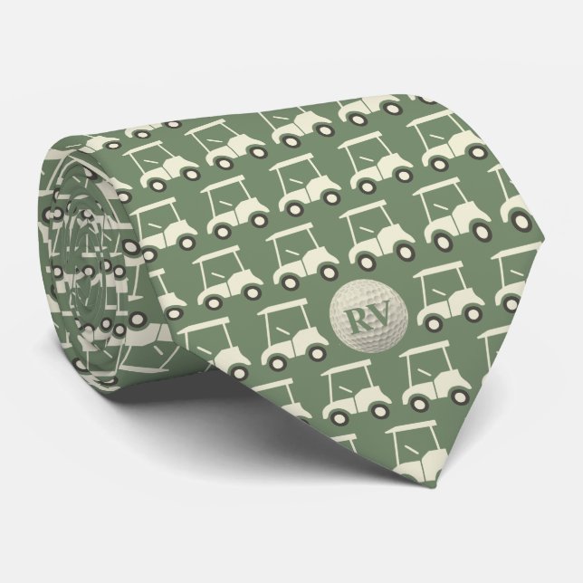Green Golf Cart Monogram Golf Ball Krawatte (Gerollt)